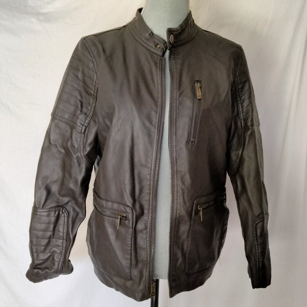 Urban Republic Faux Leather Moto Jacket Size X Large Drk Brown/Black Lined